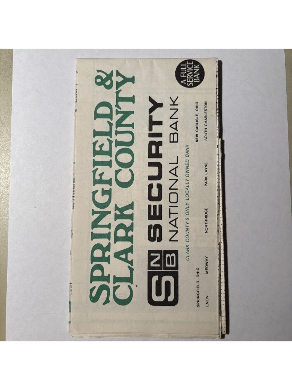 Springfield Clark County Ohio Road Map Security National Bank Vintage 1977